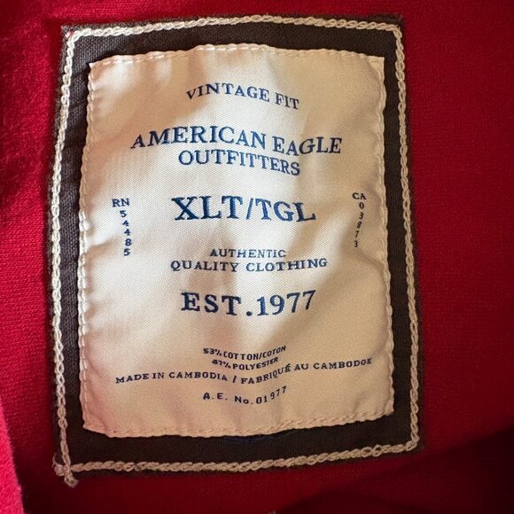 American Eagle Mens Red Full-Zip Jacket Size XLT Vintage Fit Sweatshirt Track - Picture 3 of 7